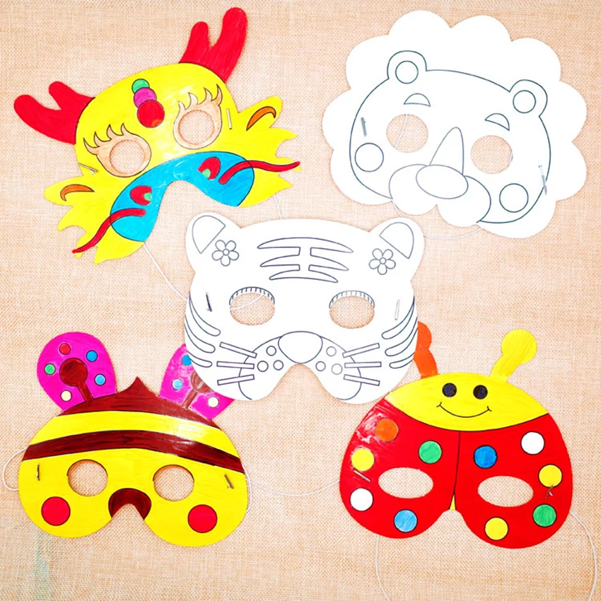 Graffiti Blank Mask Kindergarten Painting Animal Handmade DIY Art Materials Children Color for Party/Show | Дом и сад