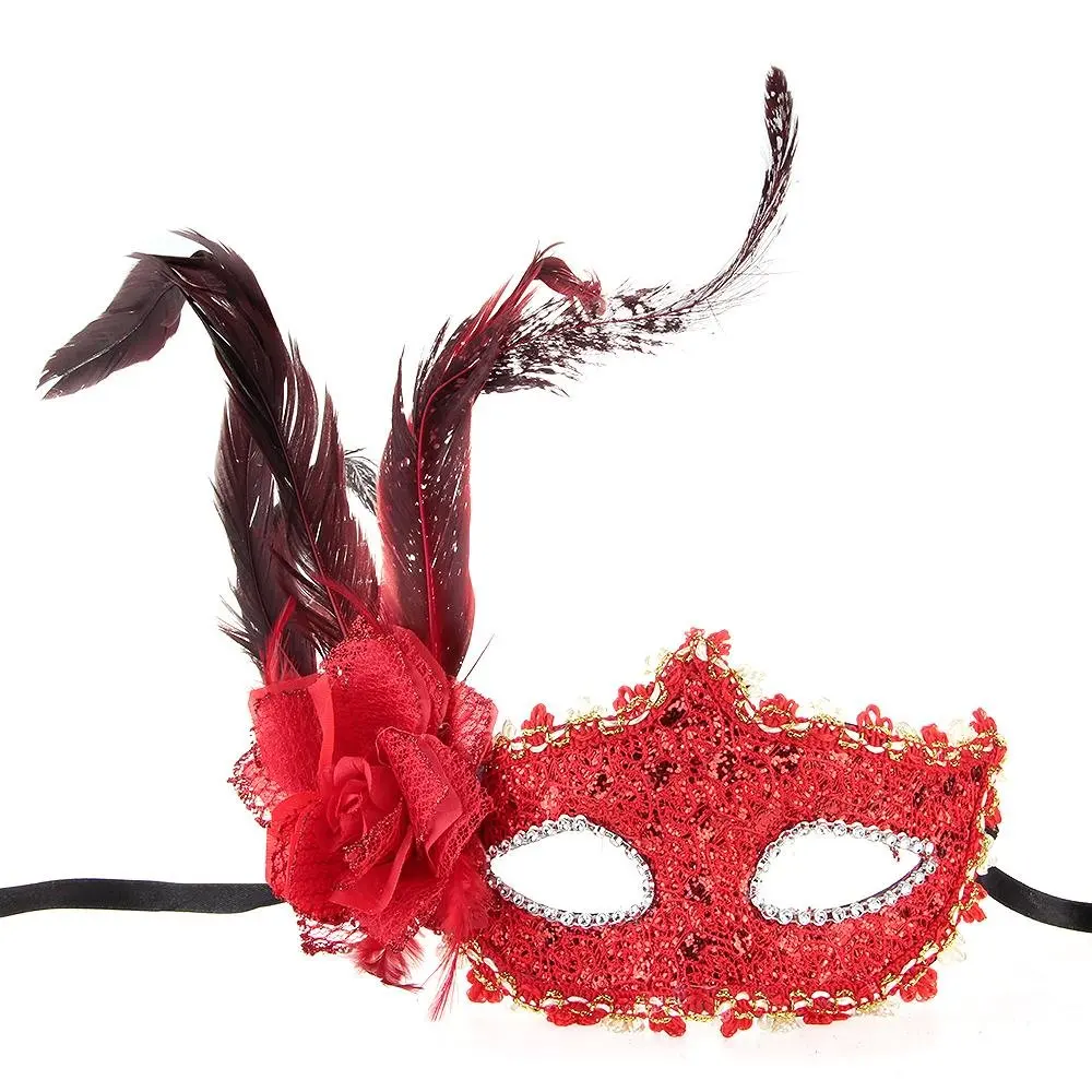 Maschera Mascherina в пластике Piume Stile Veneziano Rosso X Festa Carnevale