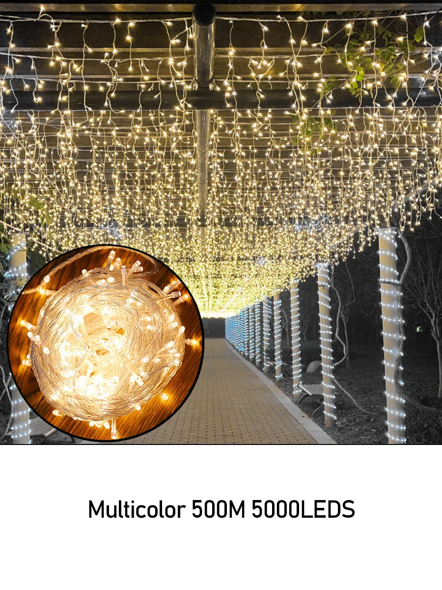 Christmas String Fairy Light 8 Mode LED String Lights Outdoor Waterproof Wedding Holiday Party Patio Lamp