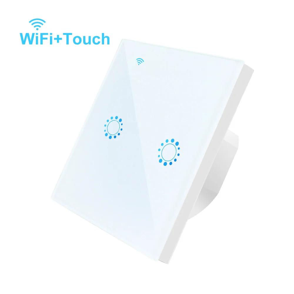 Touch EU Wi-Fi настенный сенсорный выключатель 1/2/3 Беспроводной дистанционного светильник реле приложение Управление работать с Alexa Google Home 10A 2200W - Цвет: White 2 Gang