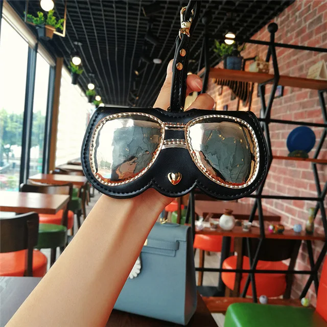 Baffi neri Custodia portatile Cartone animato animale Moda Donna PU Occhiali da sole Scatola per occhiali da sole Occhiali da sole Custodia protettiva carina 