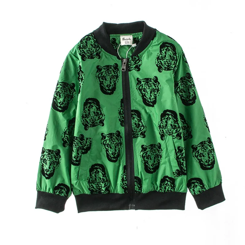 

Spring and Autumn New Children's Jackets Boy's Round Collar Tiger Pattern Long-Sleeve Rainproof and Windproof Pullover
