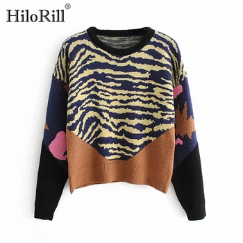 

Women Knitted Pullover 2020 Casual Patchwork Sweater Autumn Winter O-neck Loose Knit Warm Jumper Female Long Sleeve Pullover