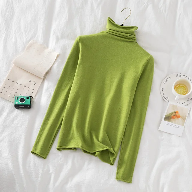 Turtleneck Women Sweaters 2020 Autumn Winter Sweater Knitted Pullover Long Sleeve Woman Sweaters Tops Soft Jumper Pull Femme Light green