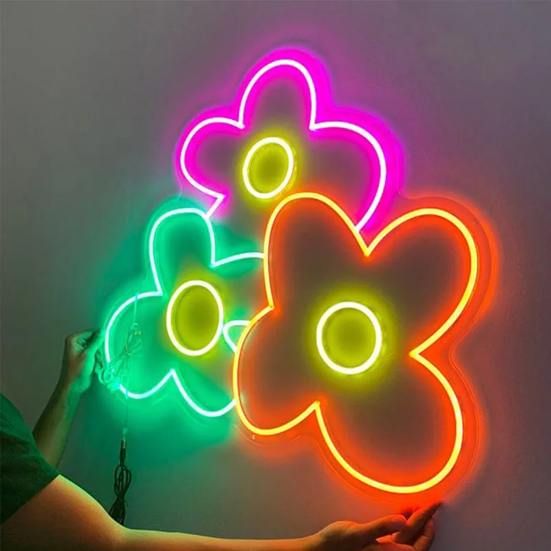 

Неоновая вывеска в виде цветных цветов на заказ светодиодный домашнего декора стен