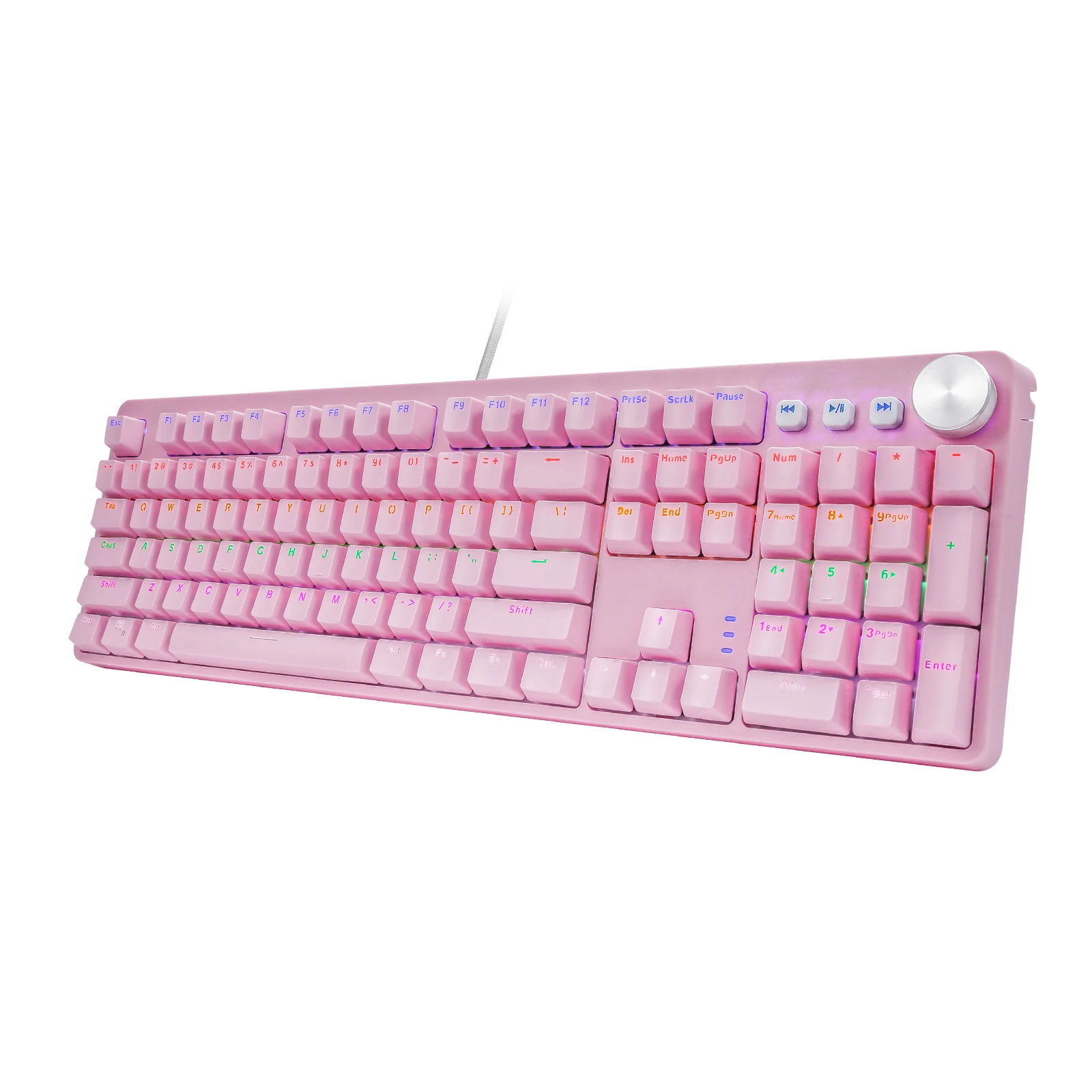 HUO JI BT-855 Mechanical Gaming Keyboard LED Backlit USB Wired with Outemu Switches Multi-Media Keys 108 Keys No Conflict Pink