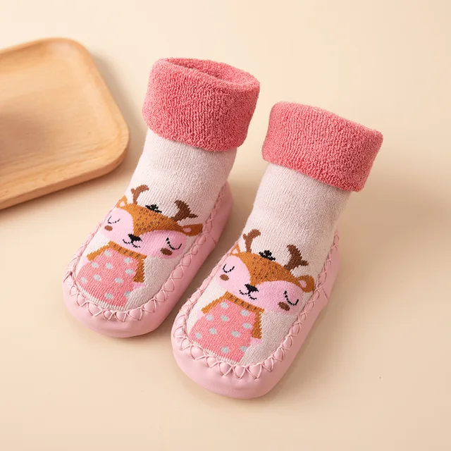 Toddler Indoor Sock Shoes Newborn Prewalker Kids Winter Thick Terry Cotton Baby Girl Sock Rubber Sole Infant Cartoon Funny Sock 5