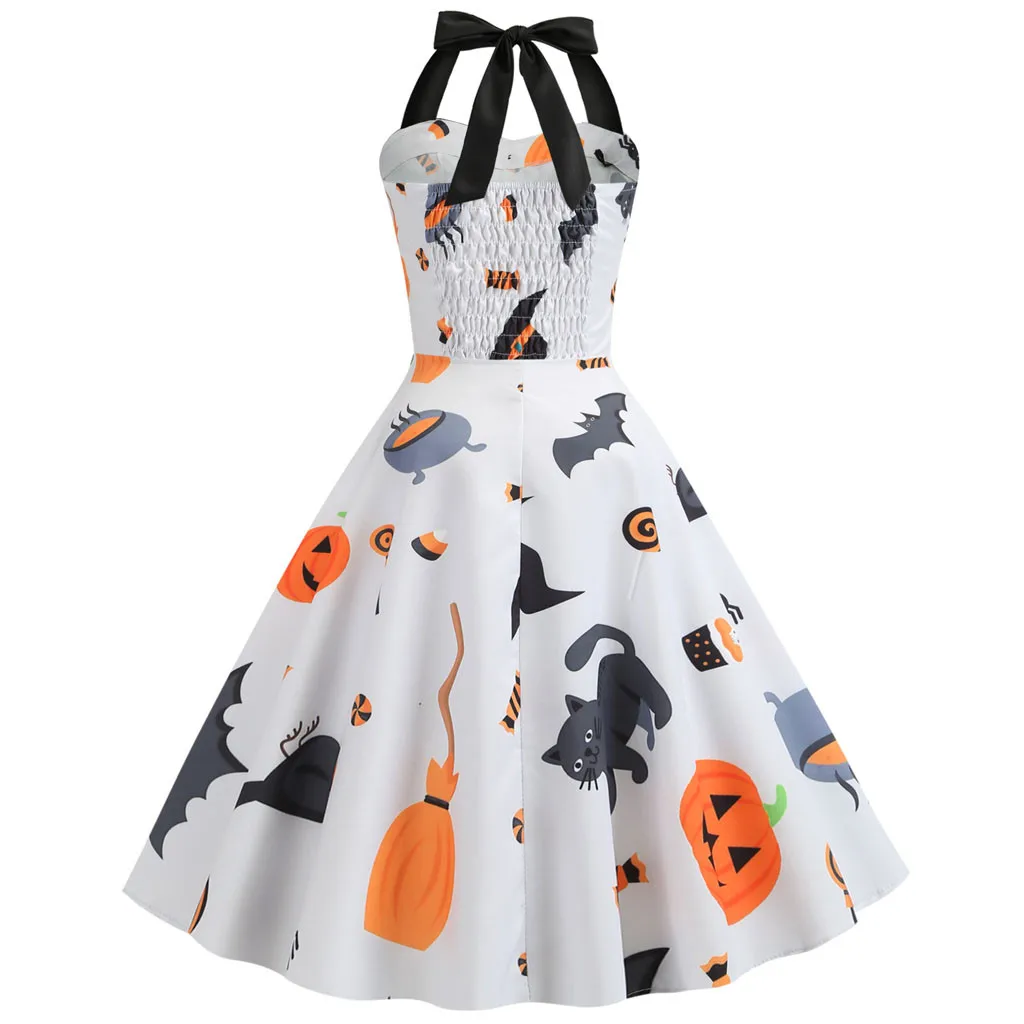 

Sleeper #J5 2019 sexy Women's Vintage Print Halter Halloween Evening Party Swing Dress halter sleeveless knee-length 7 style