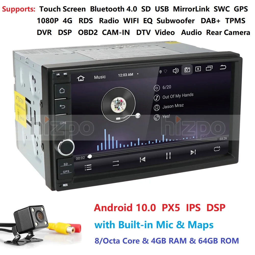 

7"Universal Octa Core 2Din Car Android 10.0 Radio Multimedia Player PX5 4G RAM 64G ROM GPS Navigation IPS Screen NXP6686 DSP RDS