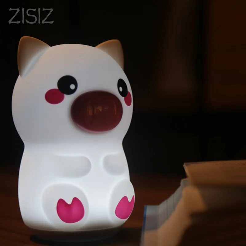 ZISIZ светодиодный креативный детский Ночной светильник с зарядкой от usb, прекрасный поросенок, силикагель, лампа для гостиной, спальни, фестиваля, украшение дома