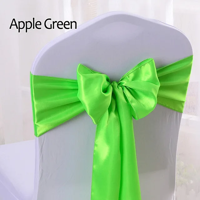 1pc Satin Chair Sash Bow Ties Bands For Hotel Banquet Wedding Party Decoration Red/Blue/Yellow Multi Color 16*275cm Apple Green