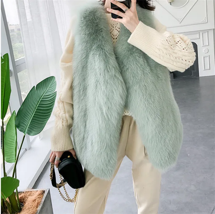 Autumn Winter Women's Genuine Real Whole skin Fox Fur Vest Lady Slim Waistcoat Gilet