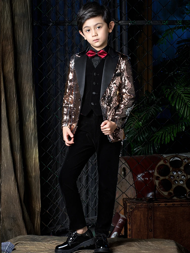 YuanLu/костюмы для мальчиков для свадебной вечеринки, Детские костюмы Детский Блестящий Блейзер Одежда для мальчиков детская одежда торжественное платье для малышей(от 2 до 14 лет