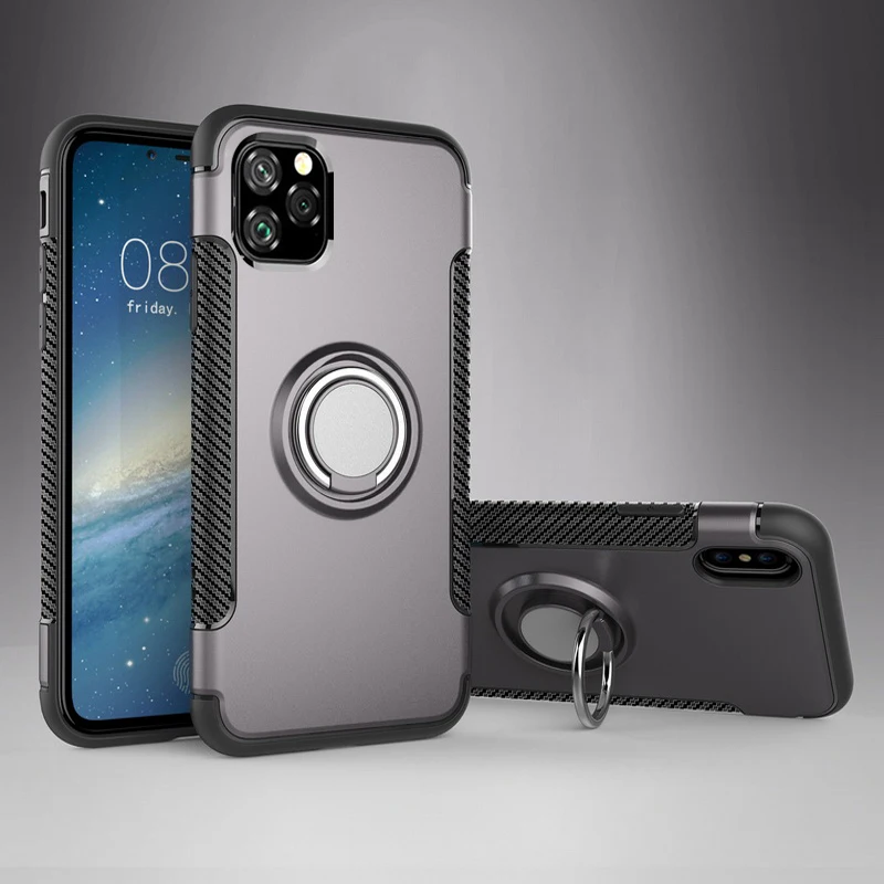 Серый Магнитный всасывающий жесткий чехол для телефона для iPhone 11 Pro XS XR X XS Max, роскошная кольцевая крышка-держатель для iPhone 7 8 Plus 6 6s s - Цвет: Серый