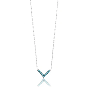 

SPENTA V Design Necklace 92 Silver Sterling Turquoise Stone V Necklace Made In Turkey