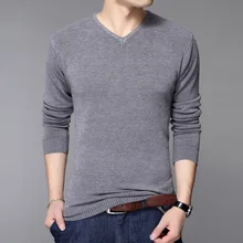 Autumn and Winter New Fashion Mens Pullover Sweaters Men's Long-sleeved Sweater Slim V-neck Solid Color Men Sweater