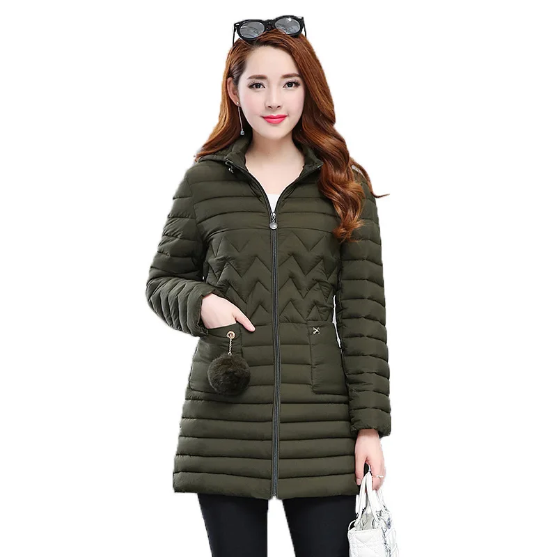 

2017 New Style Cotton-padded Clothes Women's Mid-length Slimming Hooded Zipper Large Size Cotton Coat Korean-style Winter Warm S