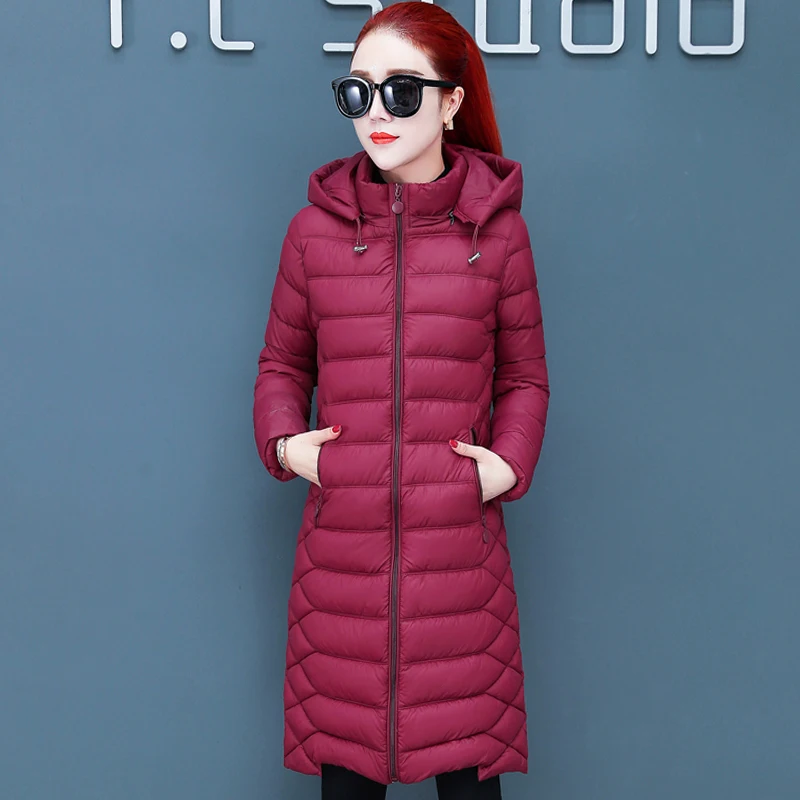 Повседневная зимняя куртка женская однотонная 4 цвета с капюшоном женская верхняя одежда парка длинное стеганое пальто Mujer Invierno