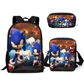 

3PCs/Set Fashion Backpack Sonic The Hedgehog Pattern Kids School Bags Cartoon Animal Designer Teenagers Book-Bags Set