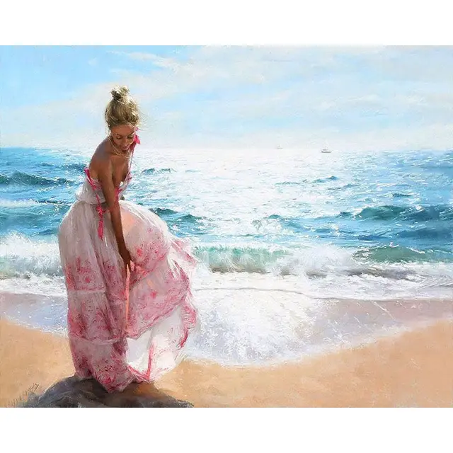 Seaside Girl DIY Canvas Painting by Numbers kids adults Acrylic abstract Oil paint by numbers Picture  For Wall modern Art 992489