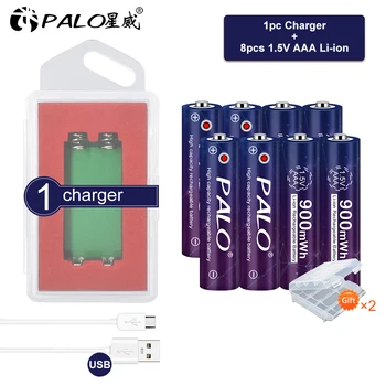 

Palo original 1.5V AAA li-ion battery rechargeable AAA lithium batteries 900mWh led display+1.5 volt aaa li-ion battery charger