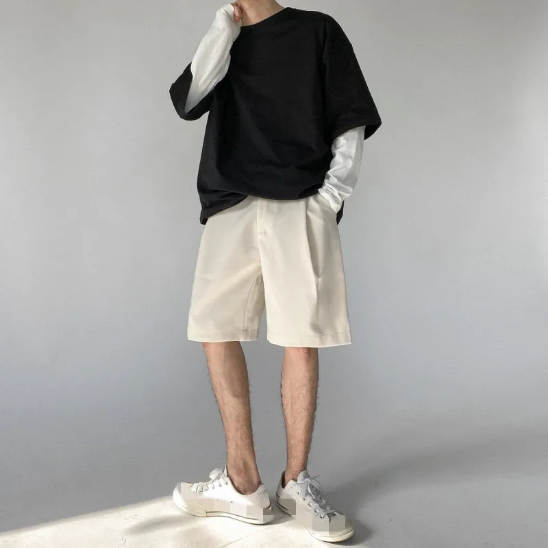 best casual shorts for men Summer New Korean Casual Shorts Mens Loose Straight Fashion High Street Solid Knee Length Shorts Male Suits Shorts Classic maamgic sweat shorts