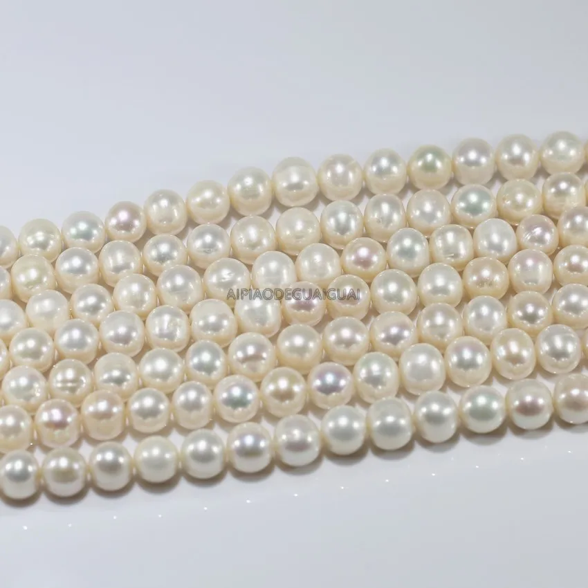 

APDGG Natural 11-12mm genuine potato round white pearl strands loose beads women lady jewelry DIY