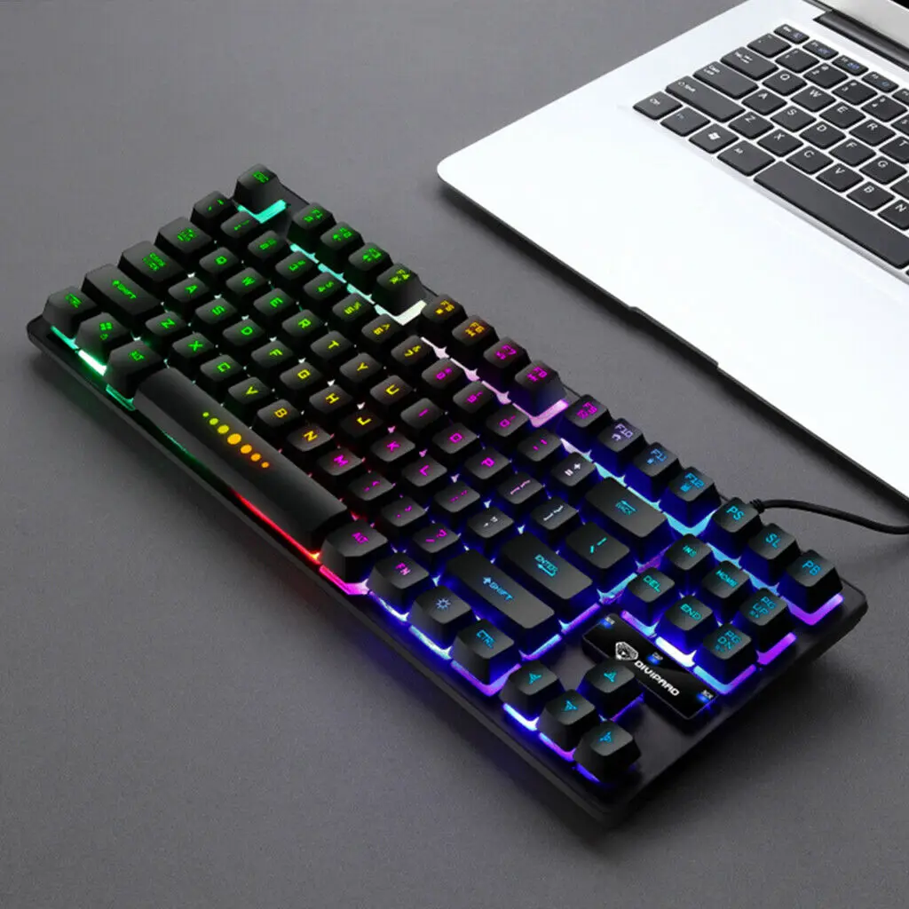Игровая клавиатура проводная немеханическая с 87 клавишами синими