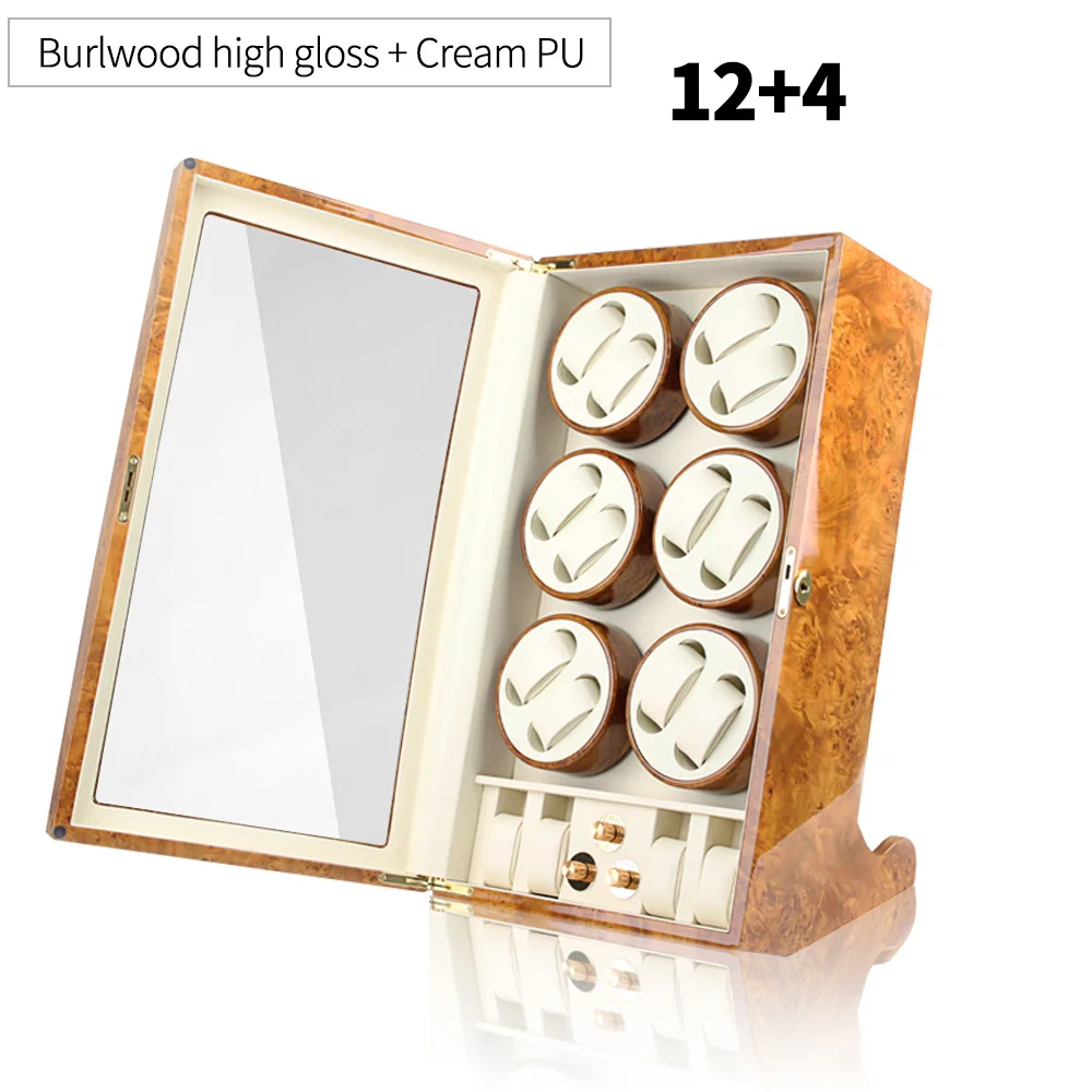 12-4 Burlwood Часы winder держатель ротатор коробка 8+ 5 автоматические часы дисплей деревянная кожа обмотка часы коробка шейкер мабути мотор - Цвет: 12-4 Burlwood