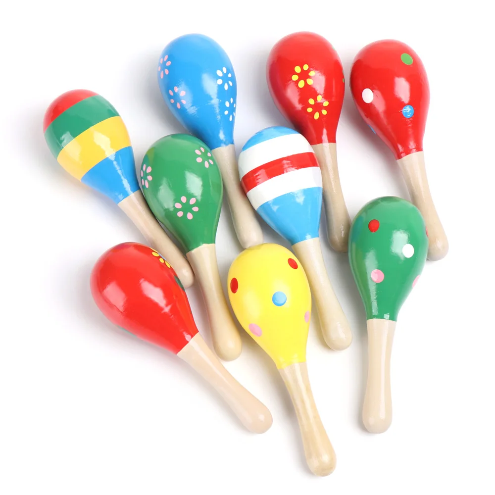 Wooden Maraca Rattles Sand Hammer Musical Instrument Rattle Shaker Baby Rattle Toys For Children