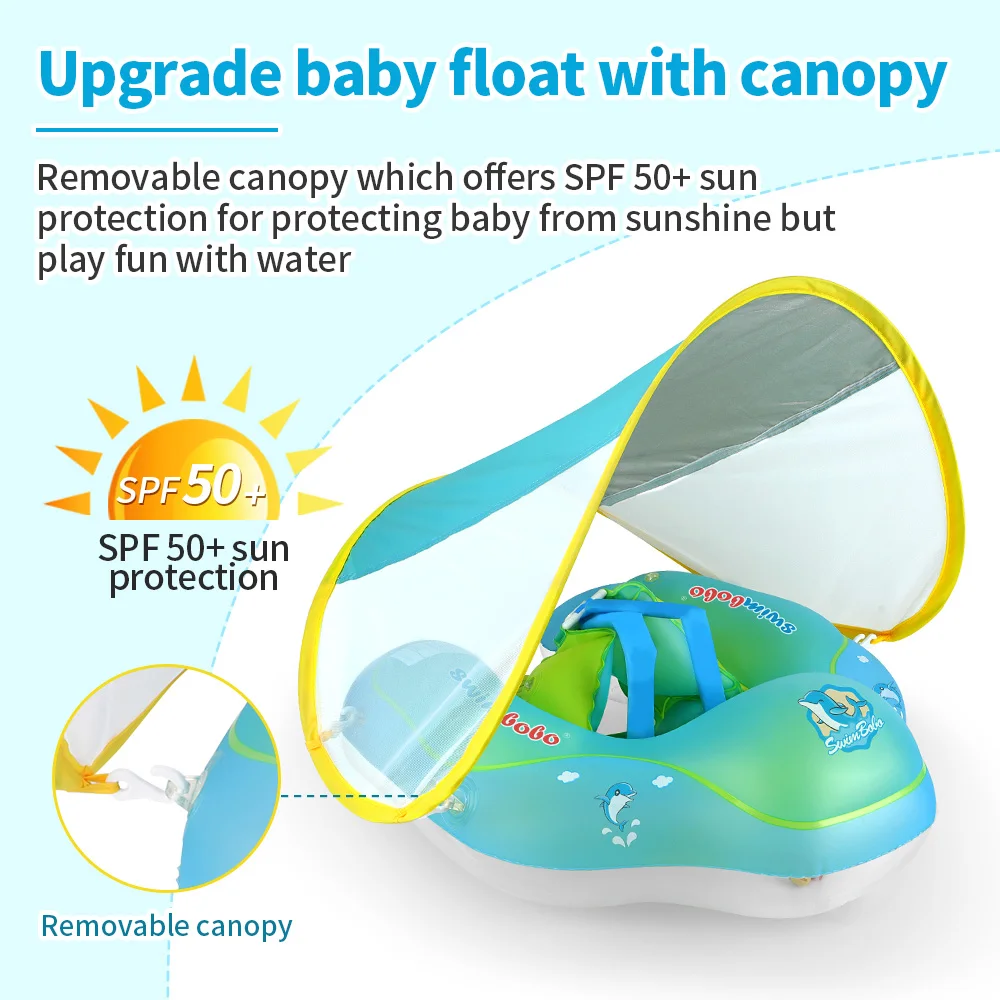 Baby Swimming Float Inflatable Infant Floating Ring Inflatable Swimming Ring Kids Swim Pool Accessories Circle Bathing Summer Toys With Canopy