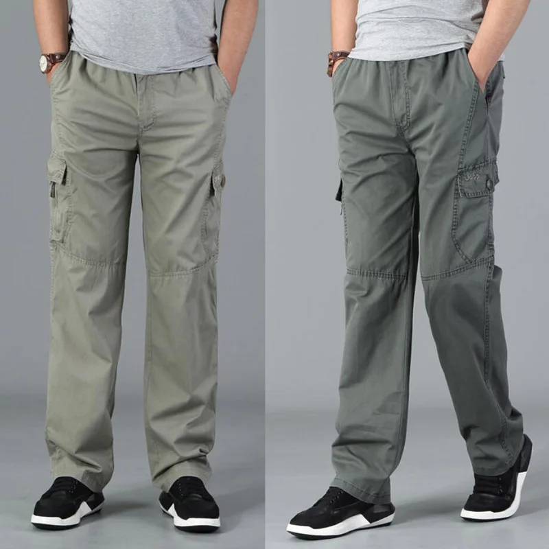 8XL 130KG Men Cargo Pants Stretch Straight Trousers autumn Khaki Large Size Big Pocket Military Safari Casual Pants 2