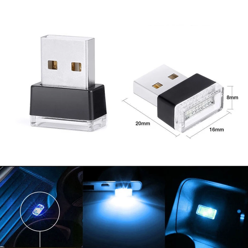 USB LED Atmosphere Lights Universal PC Plug Interior Car Night Light Red/Blue/White Auto Motorcycle Decorative Lamp