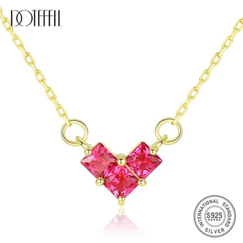 

DOTEFFIL New Ruby and Emerald Heart Pendant Necklaces for Women Wedding Engagement Fine Jewelry 925 Sterling Silver Kolye Gifts