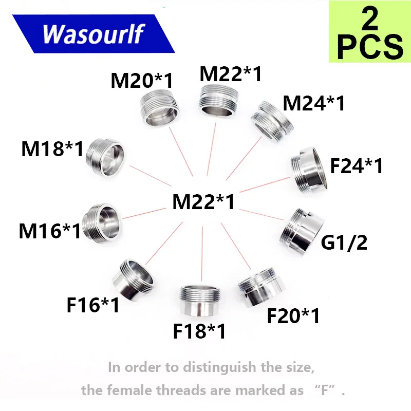 WASOURLF 2PC M22 Male Thread Transfer M18 Male Connector Shower Bathroom Kitchen Brass Chrome Faucet Accessories Connected Hose