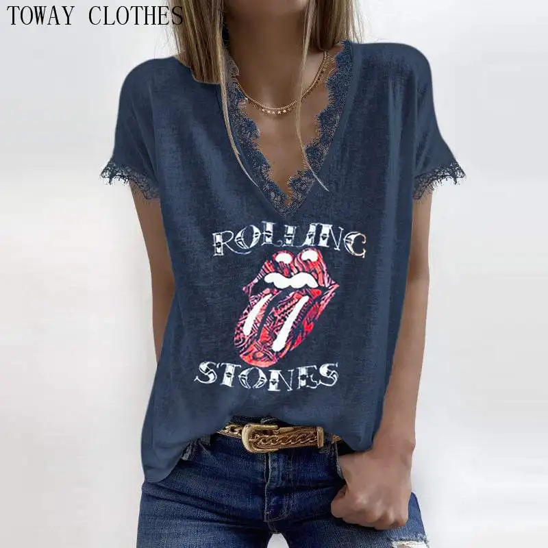 Футболка женская летняя с коротким рукавом пикантная кружевная уличная одежда в