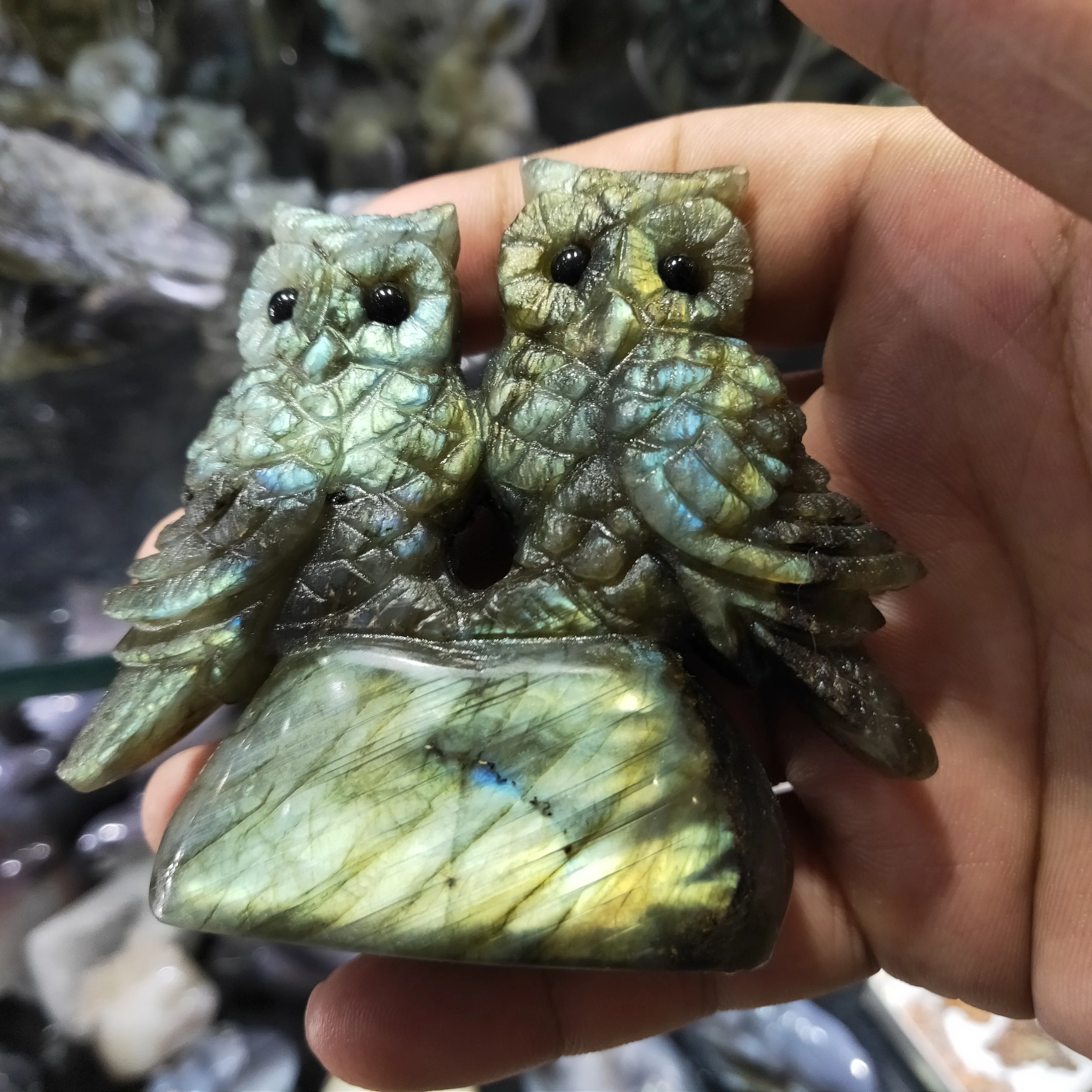 1pcs AAAA Natural gem crystal elongate stone carving animal owl natural pull feldspar unicorn healing home decoration luster
