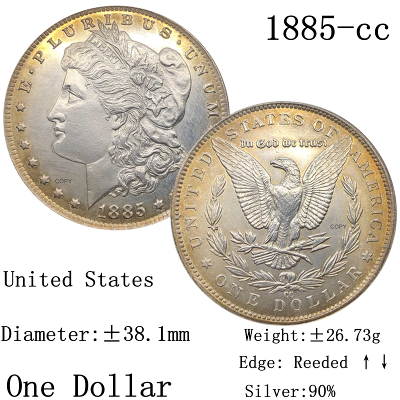 United States Of America 1885 CC Morgan 90% Silver 1 One Dollar Copy Coin Liberty USA In God Collection Commemorative Coins | Дом и сад