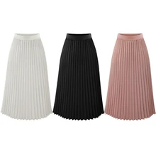 Женская модная плиссированная Однотонная юбка миди с высокой талией, повседневные эластичные осенние юбки, Элегантная универсальная шифоновая одежда для девушек