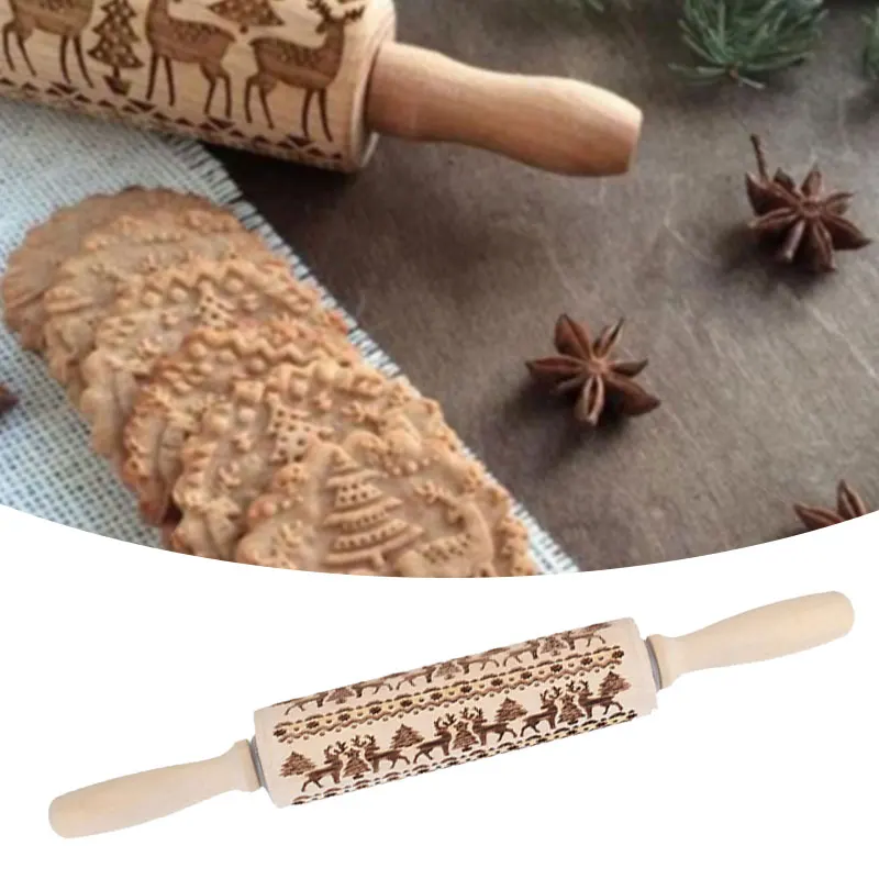 Скалки для выпечки Скалка деревянная Скалка с рисунком лося Рождественская резьба пряники красивая деревянная сделай сам