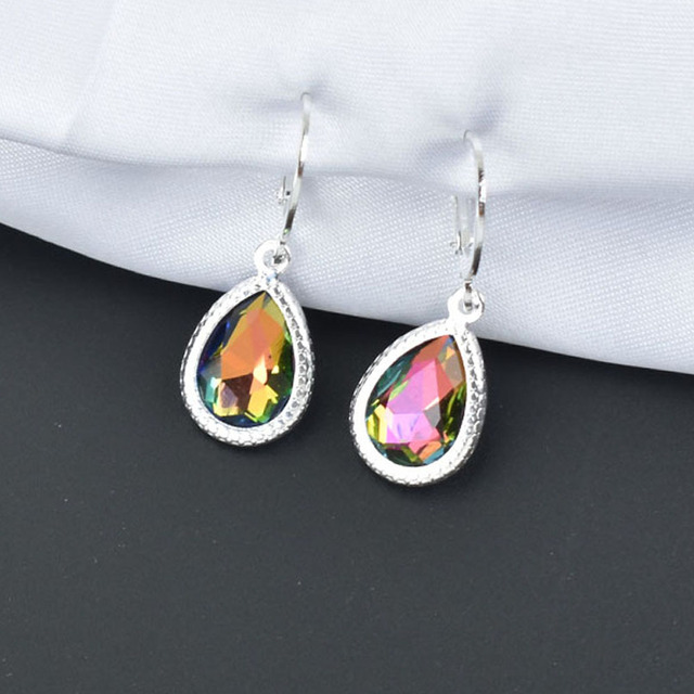 Geometric Crystal Water Drop Earrings For Women Silver Color Red Blue Jewelry Bridal Gift Boucle D'Oreille Femme