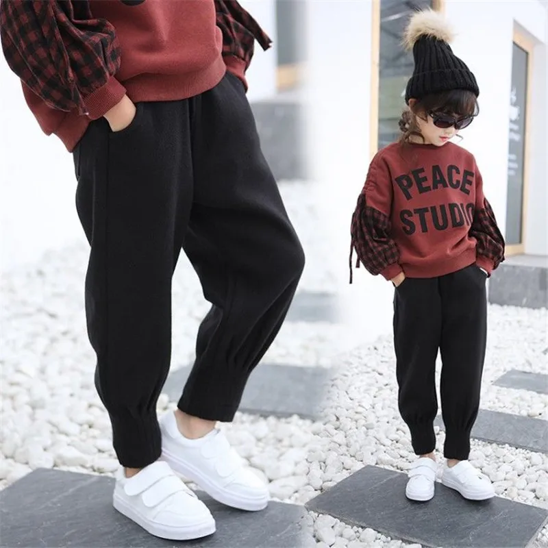 New Children Pants For Baby Girls Warm Velvet Long Pants Autumn Winter Fashion Girls Harem pants Kids Children pencil Trousers - Цвет: black Velvet