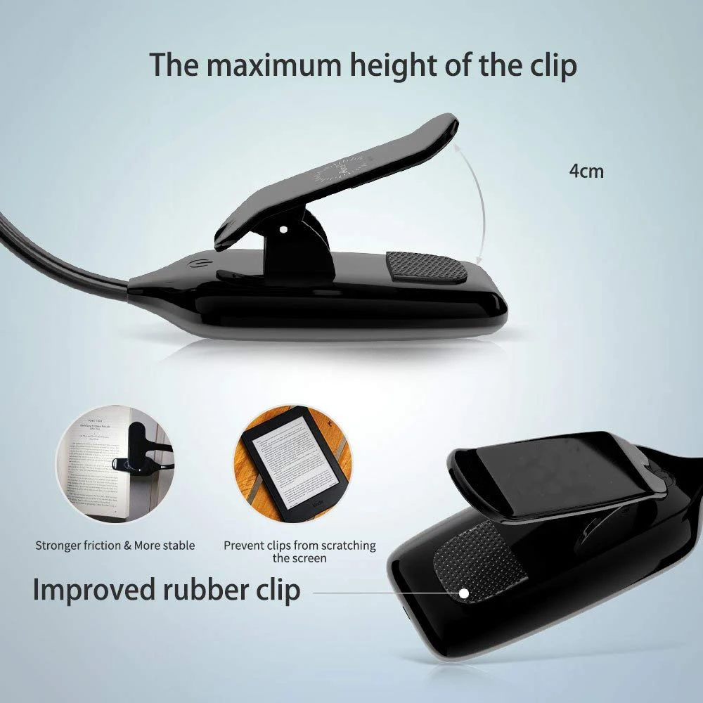 Rechargeable LED USB Book Light Reading Light Flexible Book Lamp 3 Lighting Mode Dimmer Clip Table Desk Lamp For Notebook Laptop