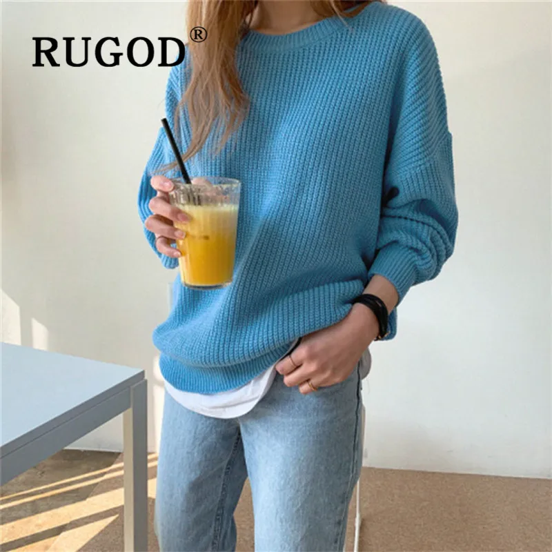 RUGOD женский свитер пуловеры новинка 2019 осень круглый вырез длинный рукав