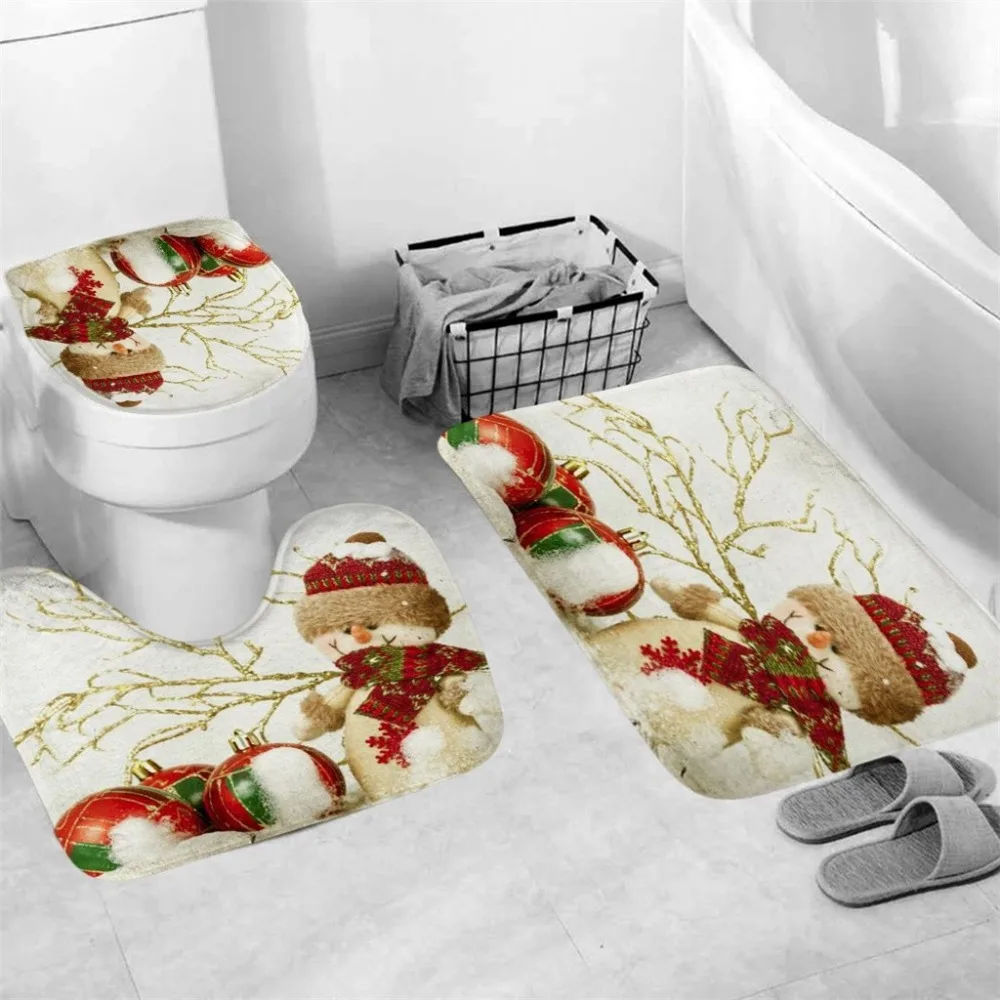 3Pcs Christmas Decorations for Home Bathroom Toilet Seat Cover Rug Natal Christmas Ornaments Santa Claus New Year Decor navidad