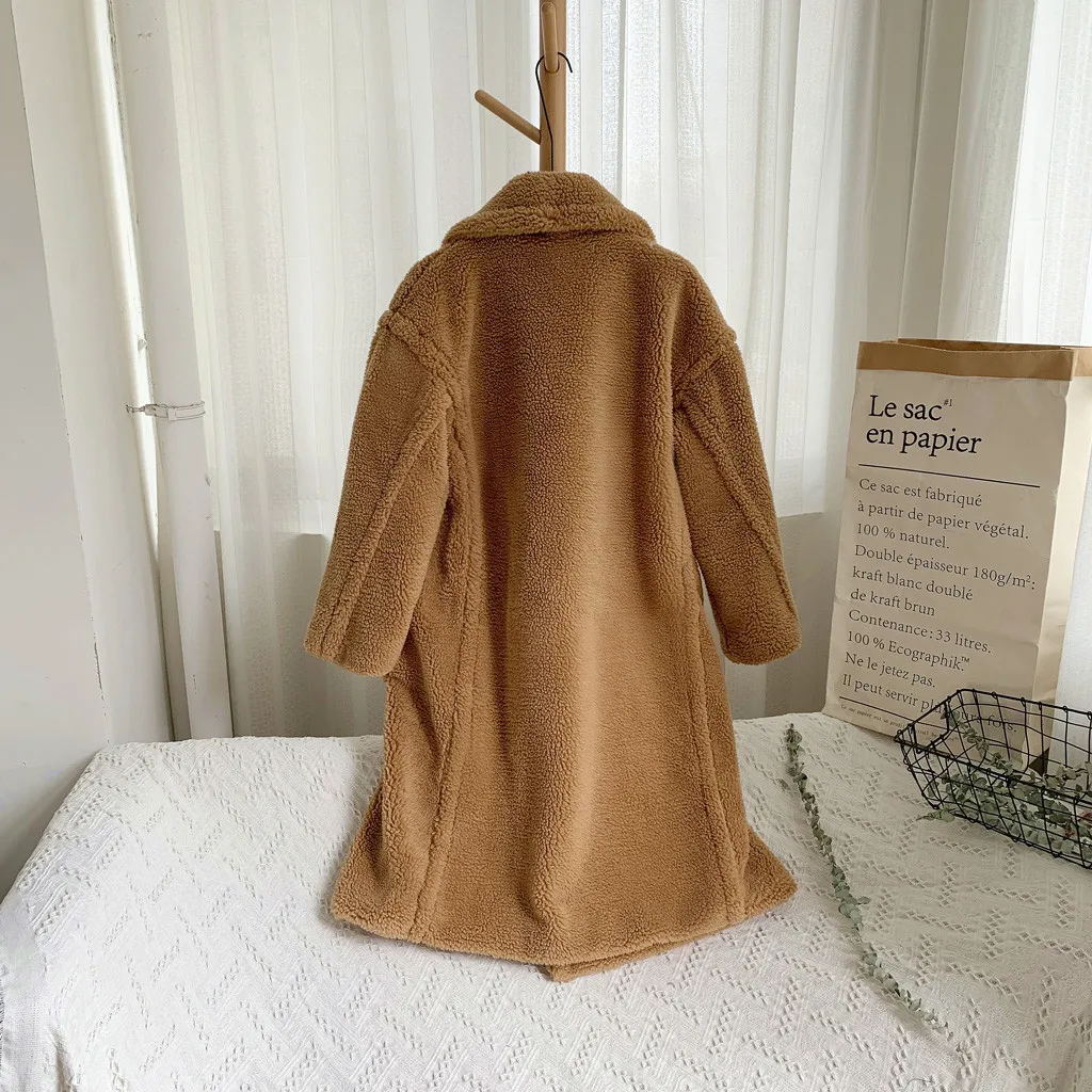Страуса зимнее шерстяное пальто для женщин элегантный двубортный отложной воротник дикая шерсть смесь длинная куртка N06