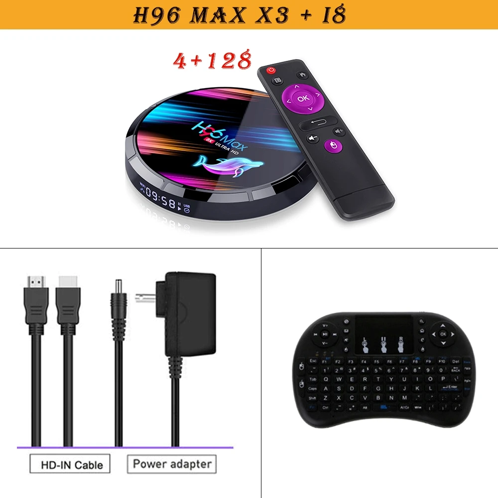 H96 MAX X3 Android 9,0 Smart tv Box Amlogic S905X3 2,4G& 5G Dual Wifi BT4.0 1000M 8K медиаплеер Google Play Andorid телеприставка - Цвет: H96maxX3 4 128 i8