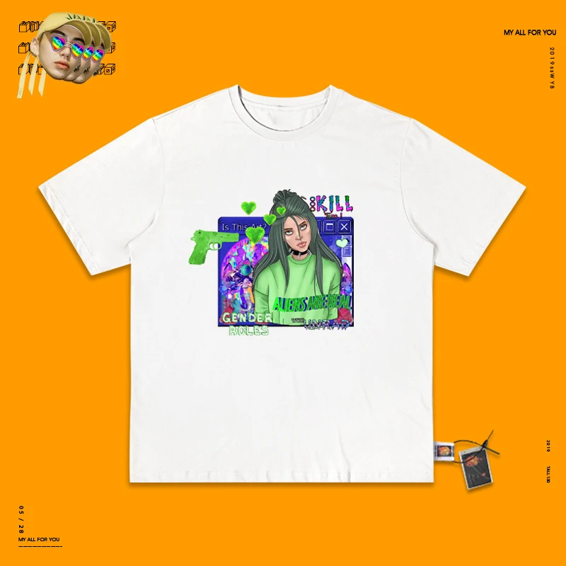 white Одна только пирус груша периферия Billie Eilish свежий зеленый короткий рукав Футболка - Цвет: white