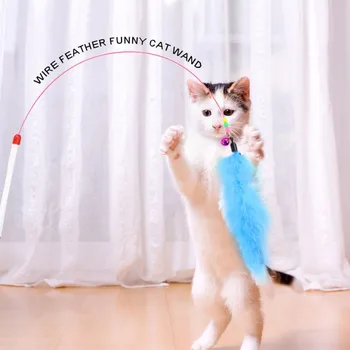 

High Quality Pet Cat Toy With Bell Newly Design Bird Feather Plush Plastic Toy for Cats Cat Catcher Teaser Toy Color random5-