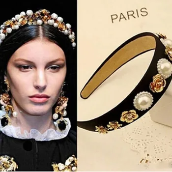 

Fashion Headbands Women Full Diamond Pearl Sun Flower White Diamond with Luxury Dance Party Catwalk Hairbands Adult Headwear